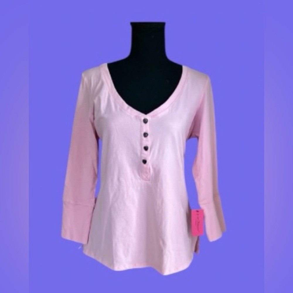 💗NWT! BETSEY JOHNSON! BUBBLE GUM PINK HENLEY TOP! *SHE’S TRENDING NOW*💗